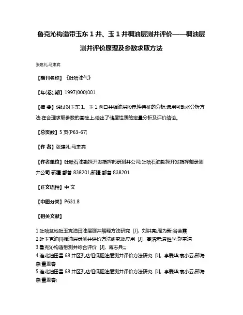 鲁克沁构造带玉东1井、玉1井稠油层测井评价——稠油层测井评价原理及参数求取方法