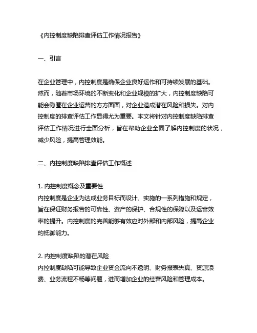 内控制度缺陷排查评估工作情况报告