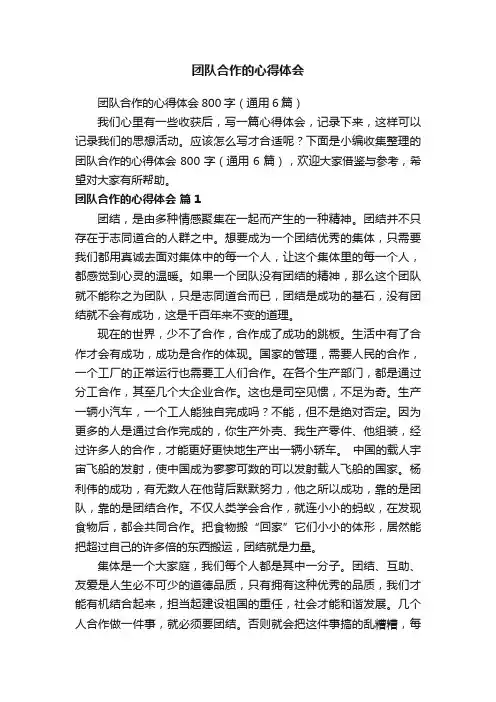 团队合作的心得体会