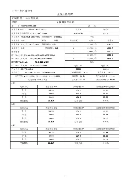 500kV变压器一次试验报告