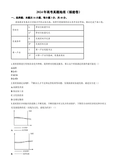 2024年高考真题 地理(福建卷)含参考答案