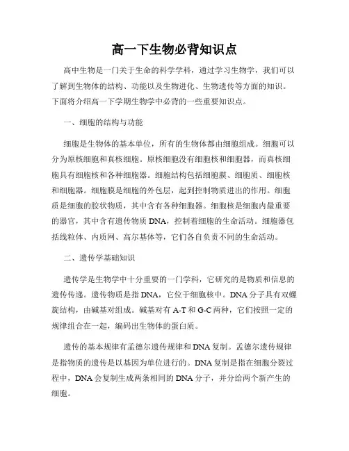 高一下生物必背知识点