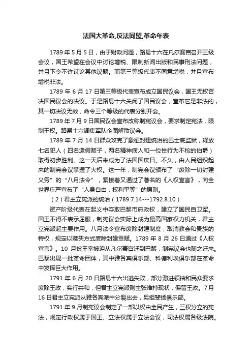 法国大革命,反法同盟,革命年表
