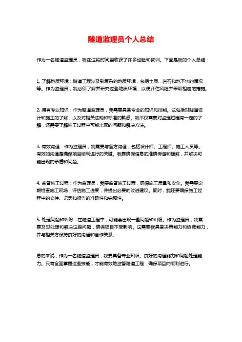 隧道监理员个人总结