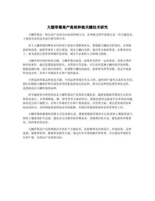 大棚草莓高产高效种植关键技术研究