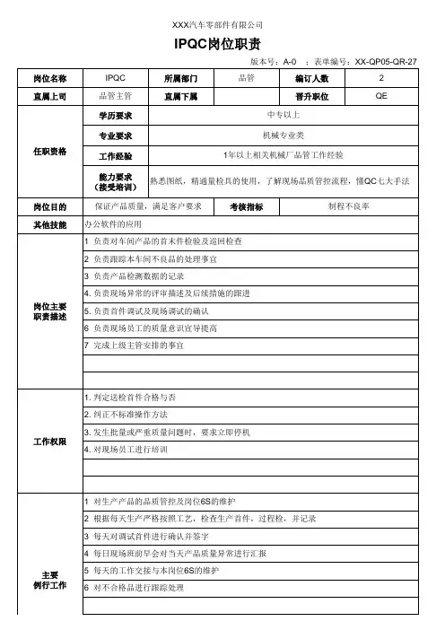 IPQC岗位职责