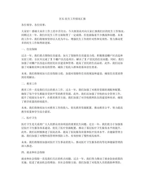 区长 民生工作情况汇报