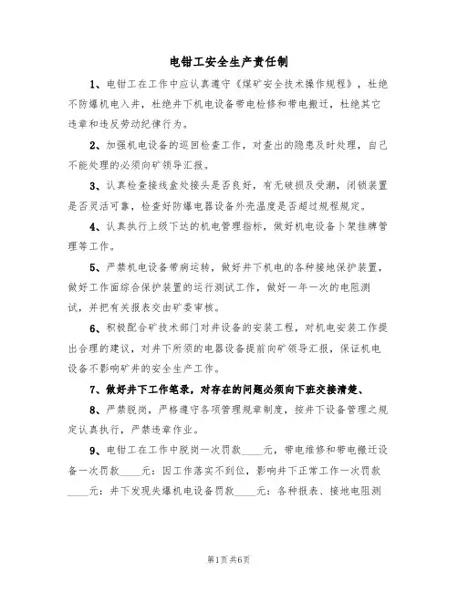 电钳工安全生产责任制（5篇）