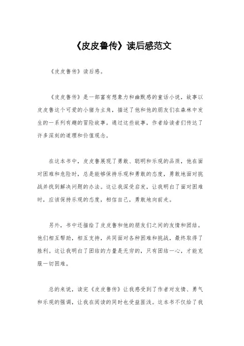 《皮皮鲁传》读后感范文