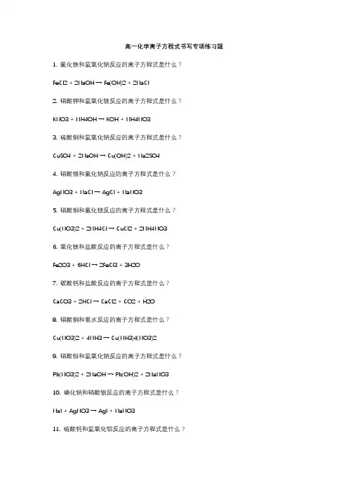 高一化学离子方程式书写专项练习题 