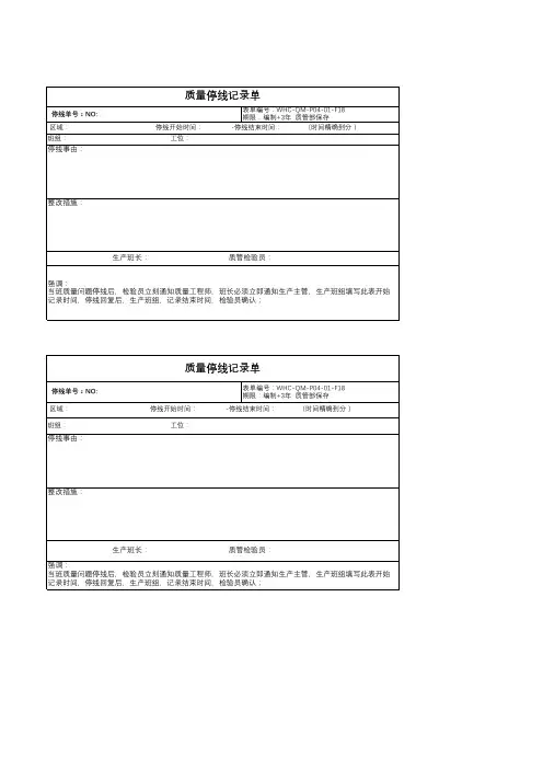 质量停线记录单