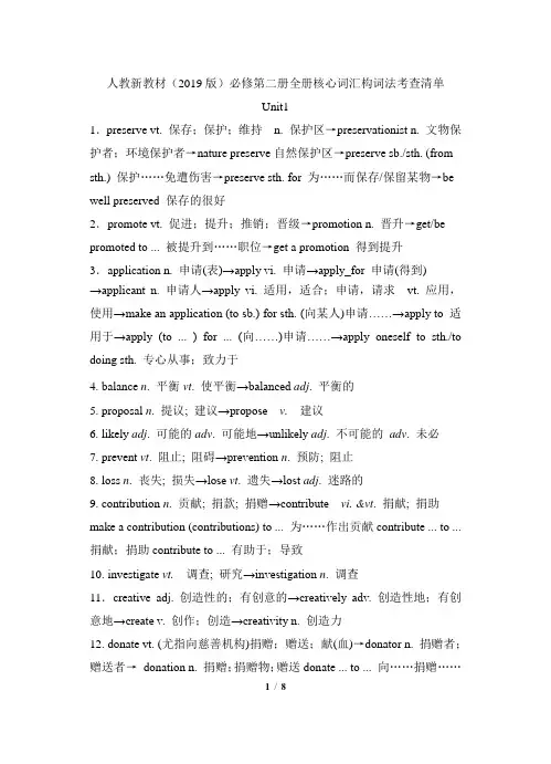 2019新人教版高中英语必修二全册重点单词词形变化总结(复习必背)