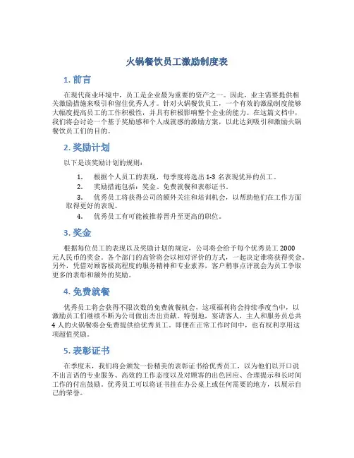 火锅餐饮员工激励制度表