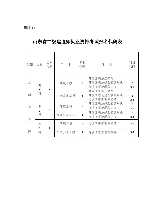 山东二级建造师执业资格考试报名代码表类别级别级别.doc