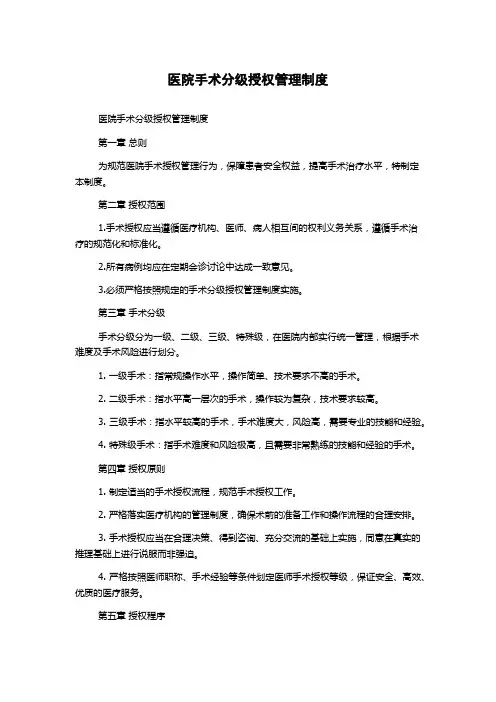 医院手术分级授权管理制度