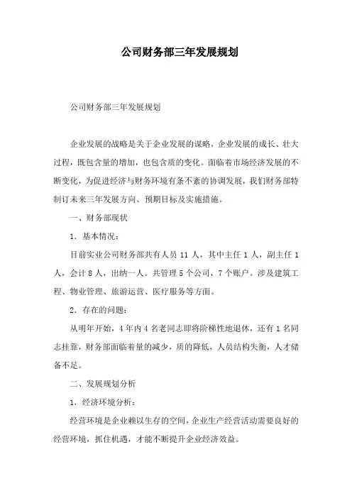 公司财务部三年发展规划