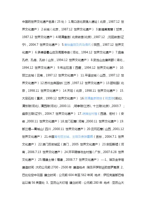 世界文化遗产名单