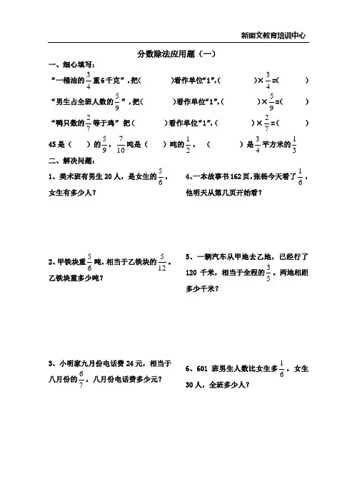 人教版六年级数学分数除法应用题