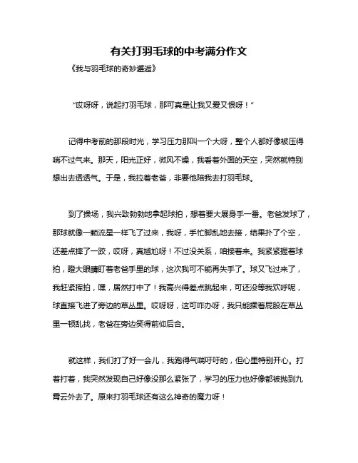 有关打羽毛球的中考满分作文