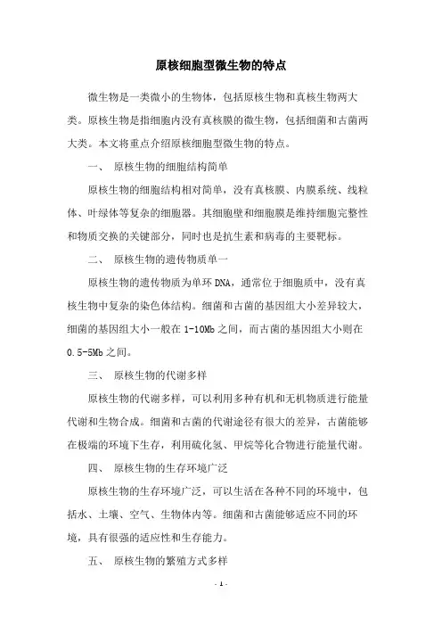 原核细胞型微生物的特点