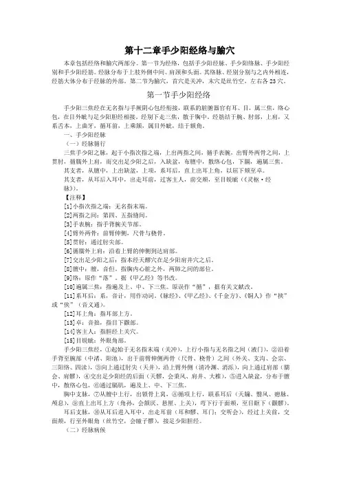第十二章 手少阳经络与腧穴--本科《经络输穴学》(十一五)(整理版)