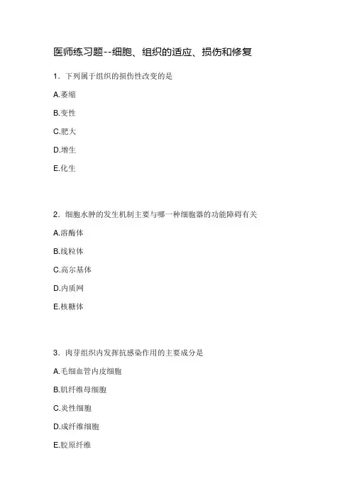 医师练习题--细胞、组织的适应、损伤和修复