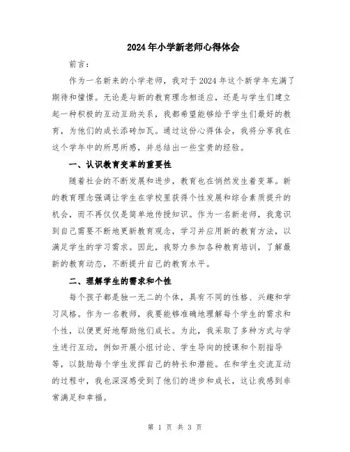 2024年小学新老师心得体会
