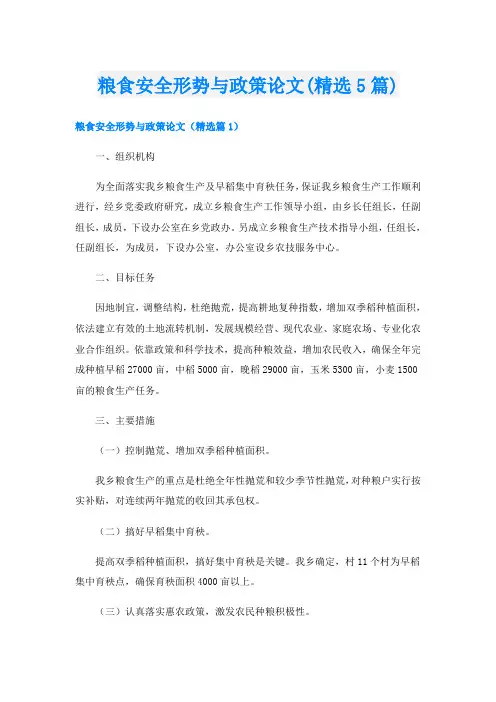粮食安全形势与政策论文(精选5篇)