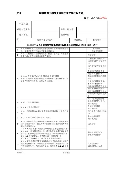 强制性条文检查表