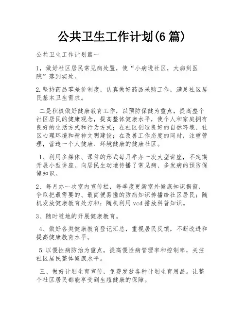 公共卫生工作计划(6篇)