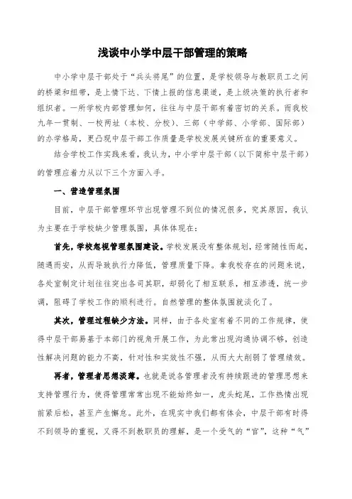 浅谈中小学中层干部管理的策略
