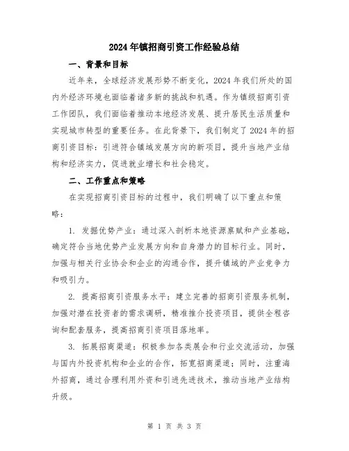 2024年镇招商引资工作经验总结