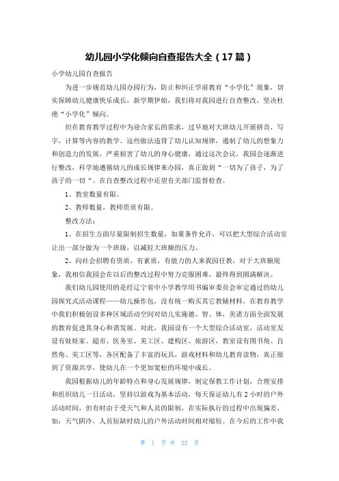 幼儿园小学化倾向自查报告大全(17篇)