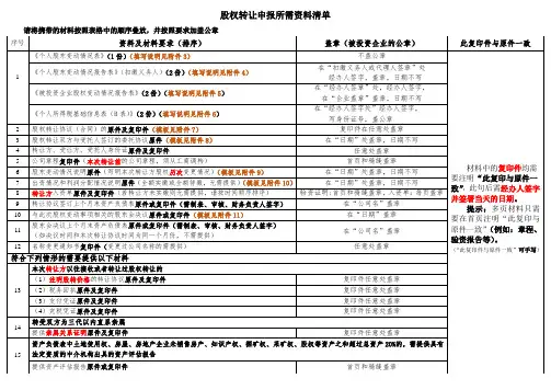 股权转让申报所需资料清单
