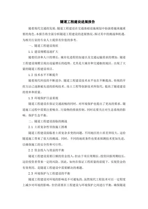 隧道工程建设进展报告