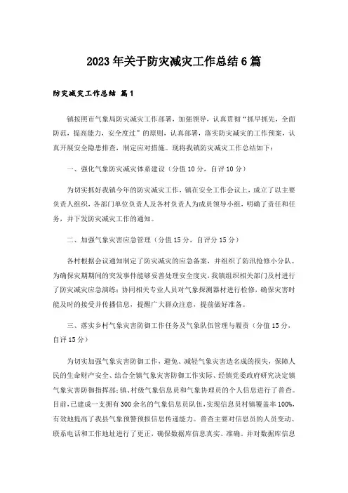 2023年关于防灾减灾工作总结6篇