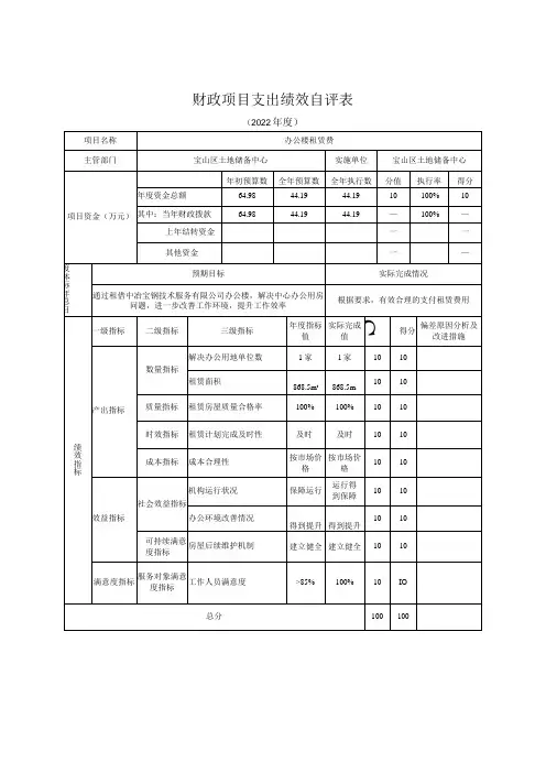 财政项目支出绩效自评表