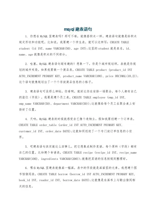 msyql建表语句