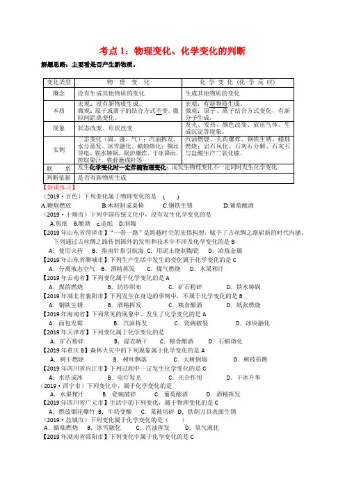 中考真题专题汇编：物质的变化