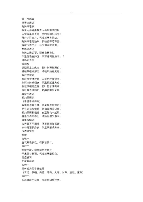 中医内科方剂歌诀