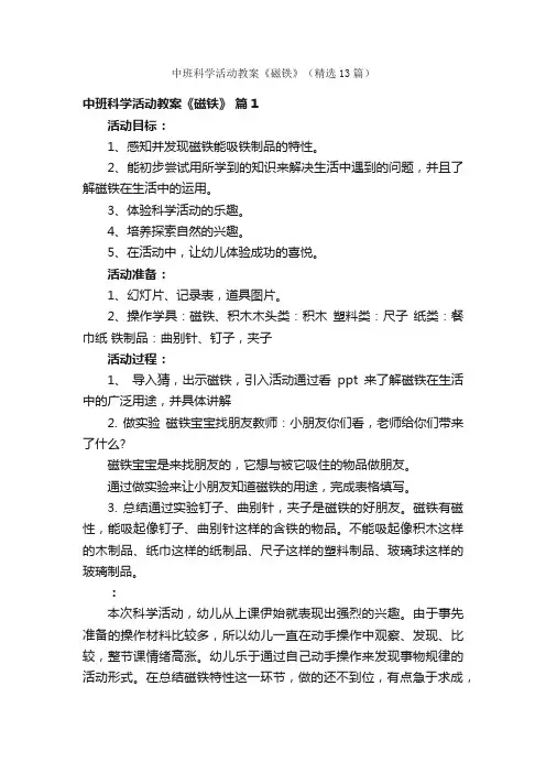 中班科学活动教案《磁铁》（精选13篇）