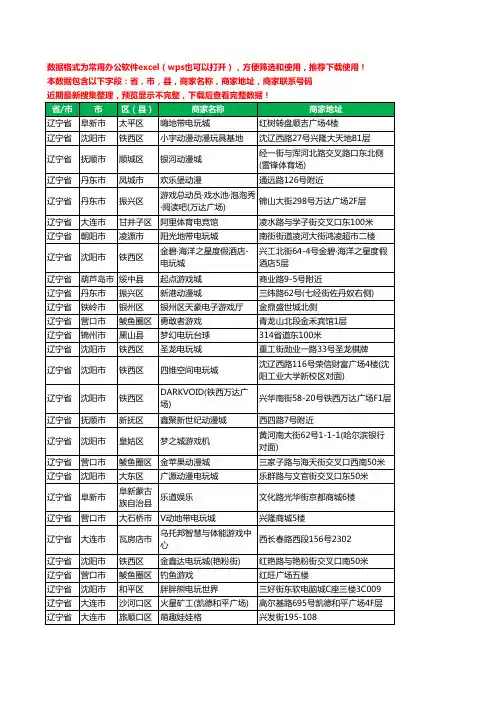 2020新版辽宁省游戏工商企业公司商家名录名单黄页联系电话号码地址大全286家