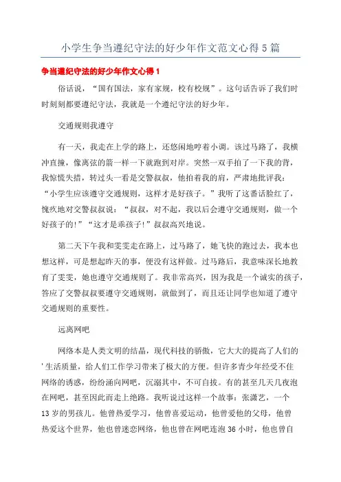 小学生争当遵纪守法的好少年作文范文心得5篇