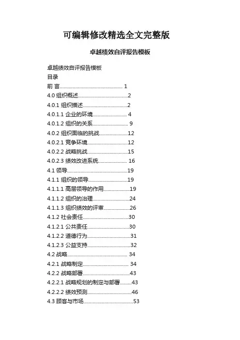 卓越绩效自评报告模板精选全文