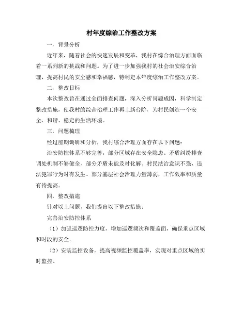 村年度综治工作整改方案