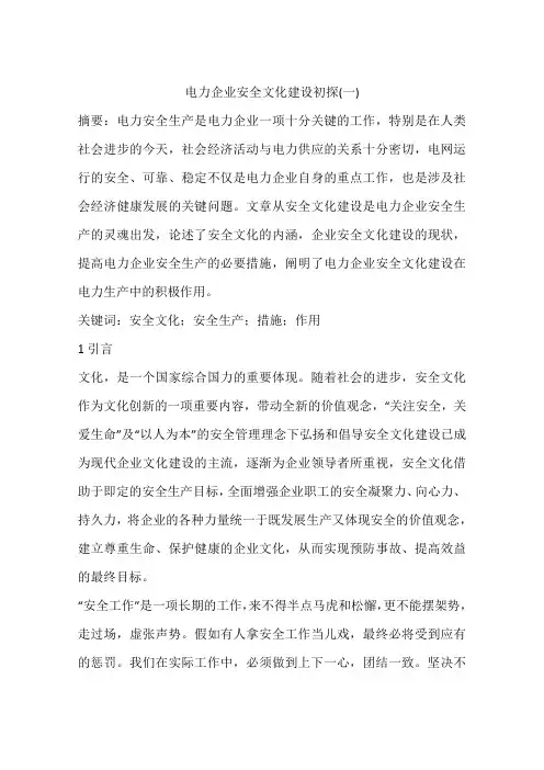 电力企业安全文化建设初探(一)