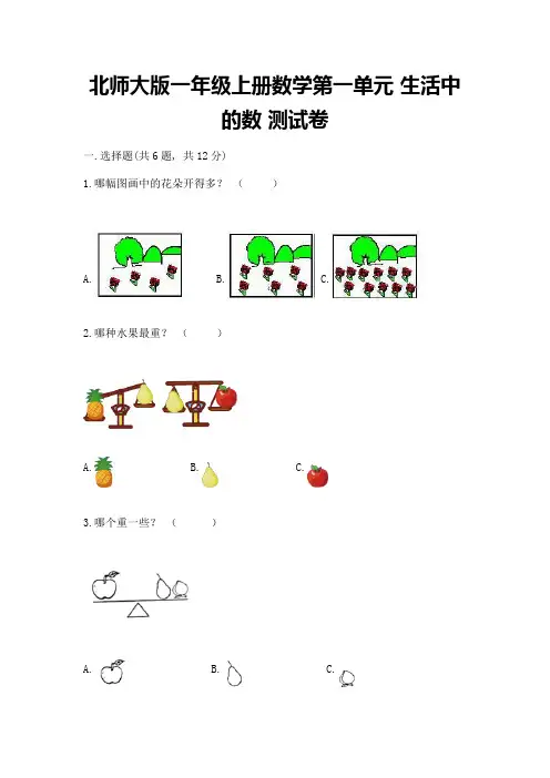 北师大版一年级上册数学第一单元-生活中的数-测试卷含完整答案(有一套)