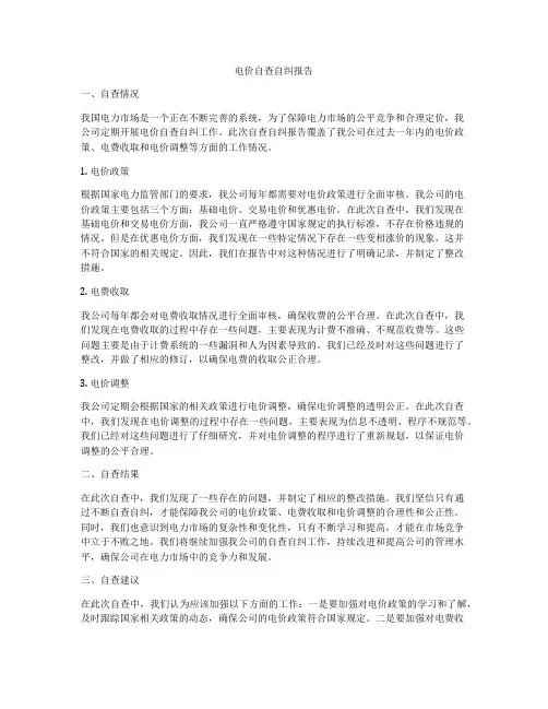 电价自查自纠报告