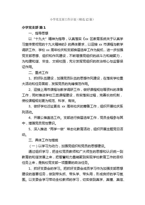 小学党支部工作计划（精选12篇）