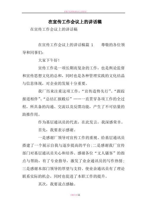 在宣传工作会议上的讲话稿